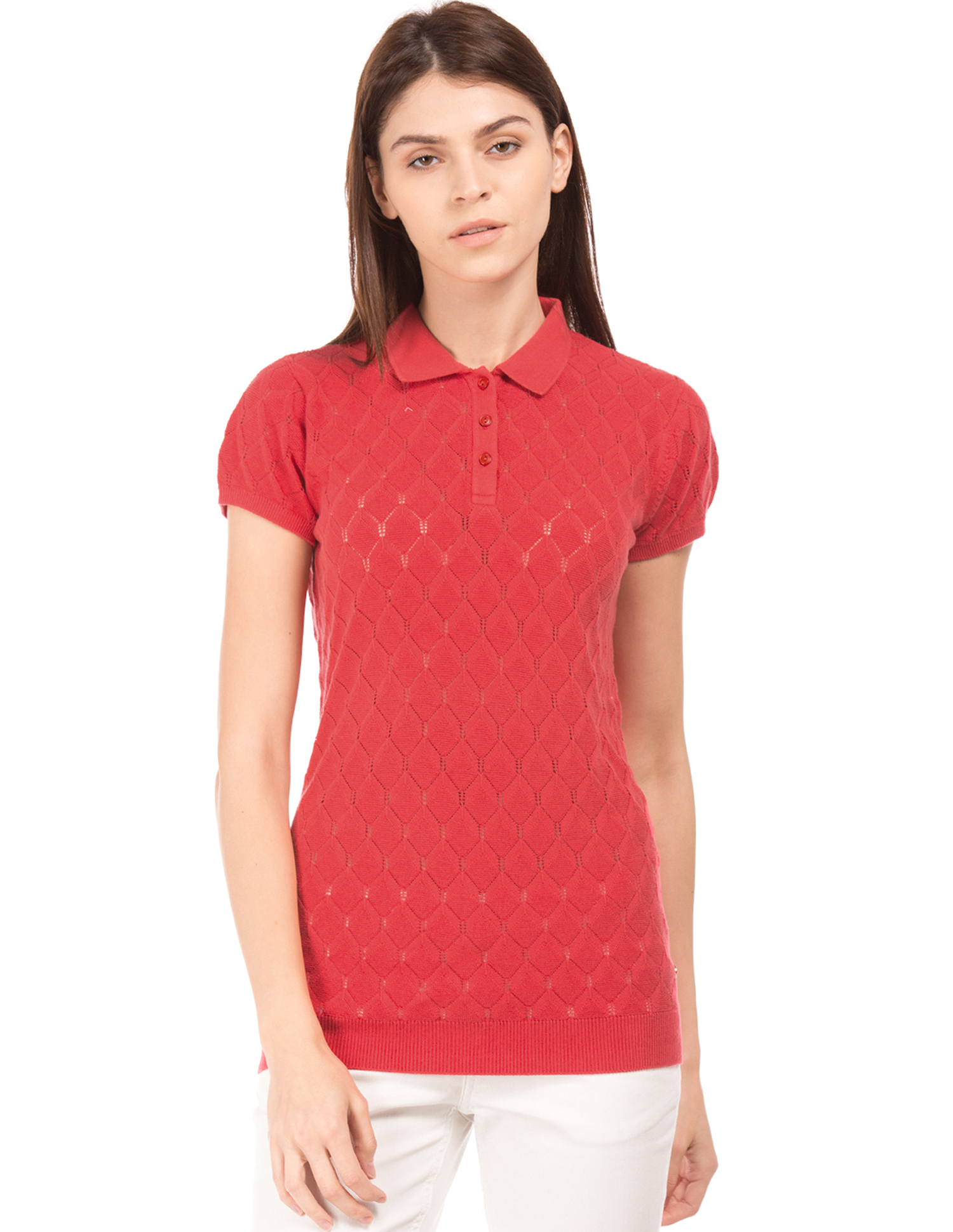U.S.Polo Assn. Women's Half Sleeve Slim Fit Red Polo T-Shirt